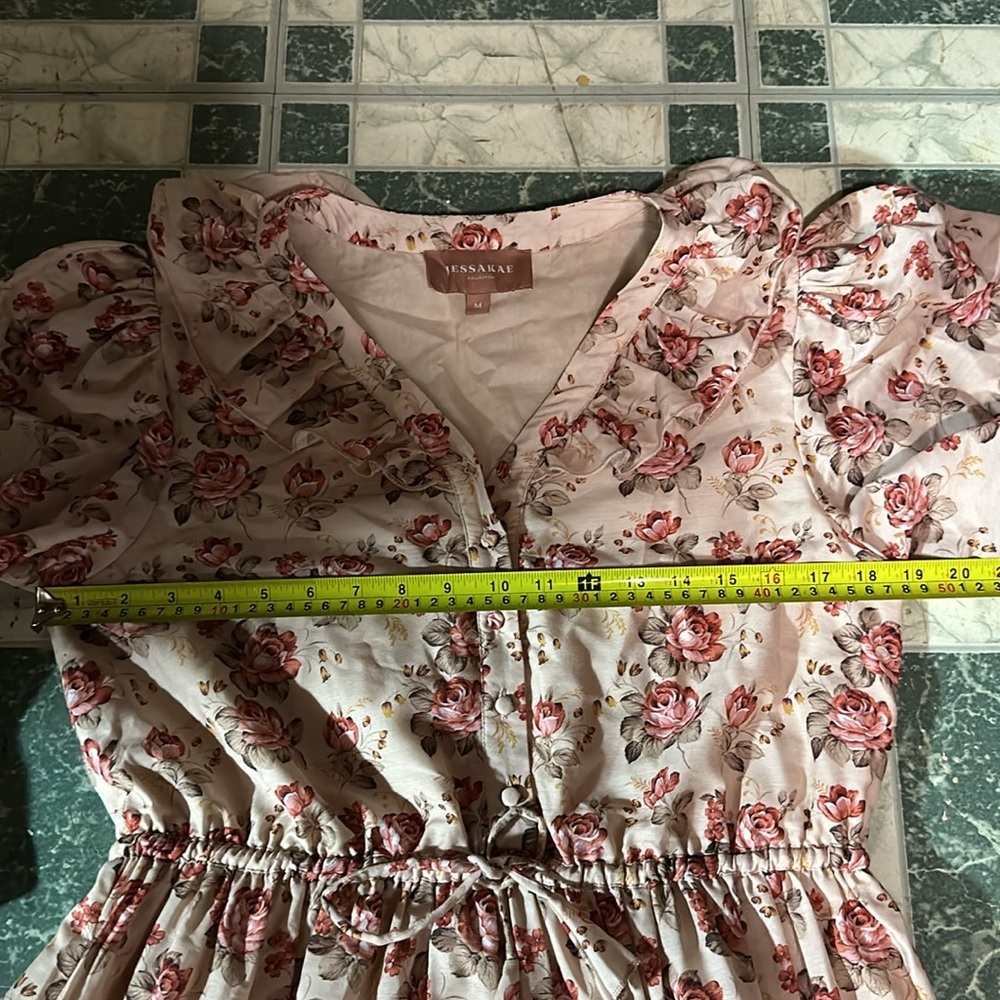 Jessakae Collection Midi Blush Ruffle Flower Vintage Drawstring Waist Dress - Picture 13 of 16